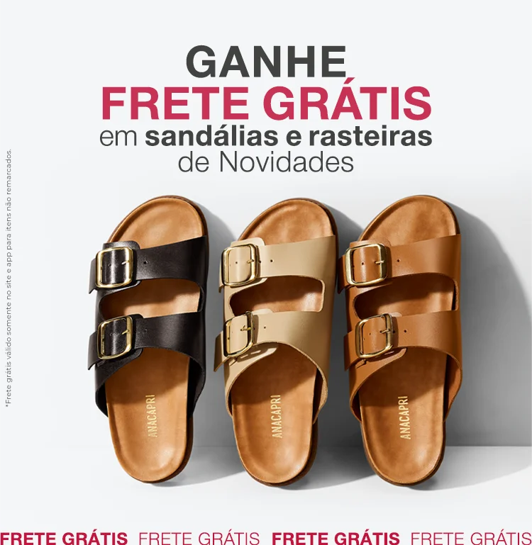 Frete grátis em sandálias e rasteiras de novidades